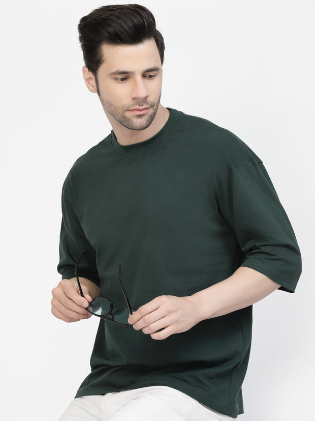 Bottle Green Oversized Drop Shoulder Unisex Tshirt By Gavin Paris