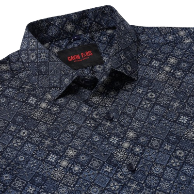 Blue Geometric Pattern Slim Fit Full Sleeve Shirt (GP013)