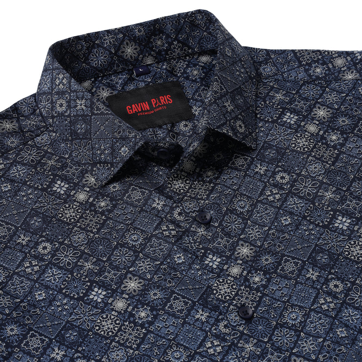 Blue Geometric Pattern Full Sleeve Shirt (GP013)