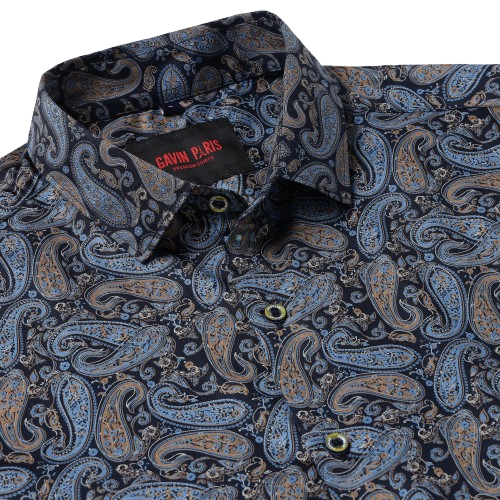 Blue Paisley Slim Fit Full-Sleeve Shirt (GP022)
