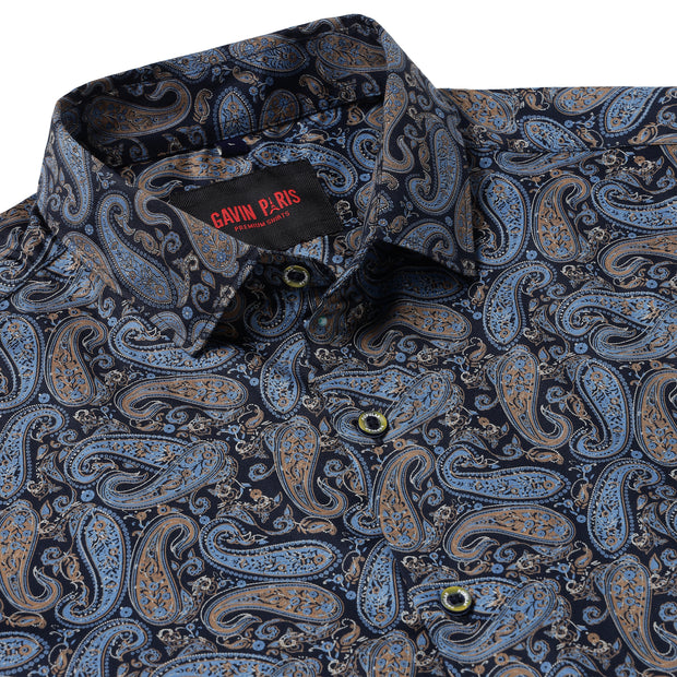 Blue Paisley Slim Fit Full-Sleeve Shirt (GP022)