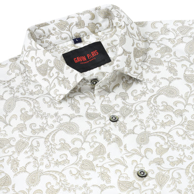 White Paisley Slim Fit Full-Sleeve Shirt (GP087)