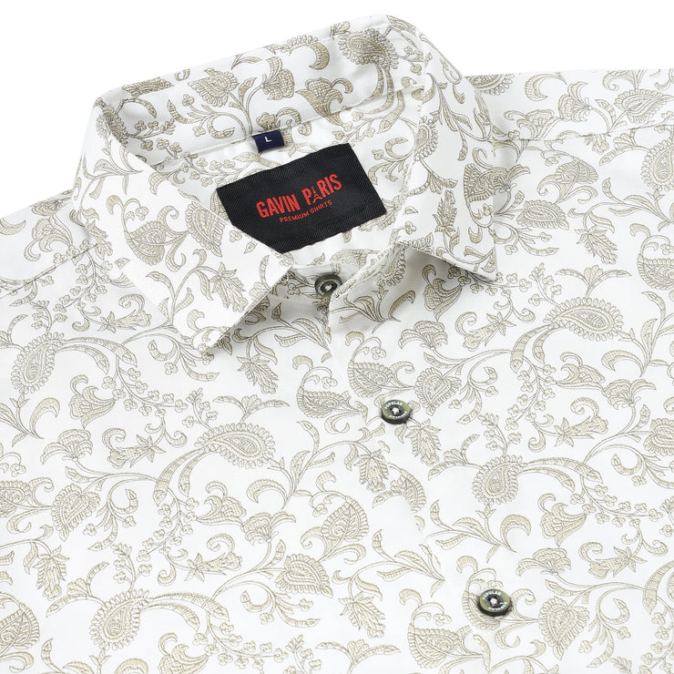 White Paisley Slim Fit Full-Sleeve Shirt (GP087)