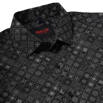 Black with Geometric Pattern Slim Fit Full Sleeve Shirt (GP012)