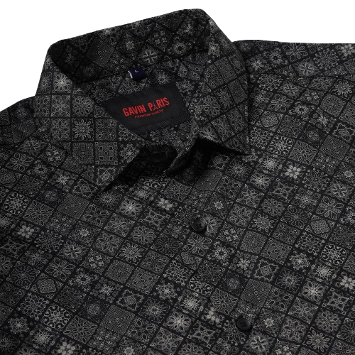 Black with Geometric Pattern Slim Fit Full Sleeve Shirt (GP012)