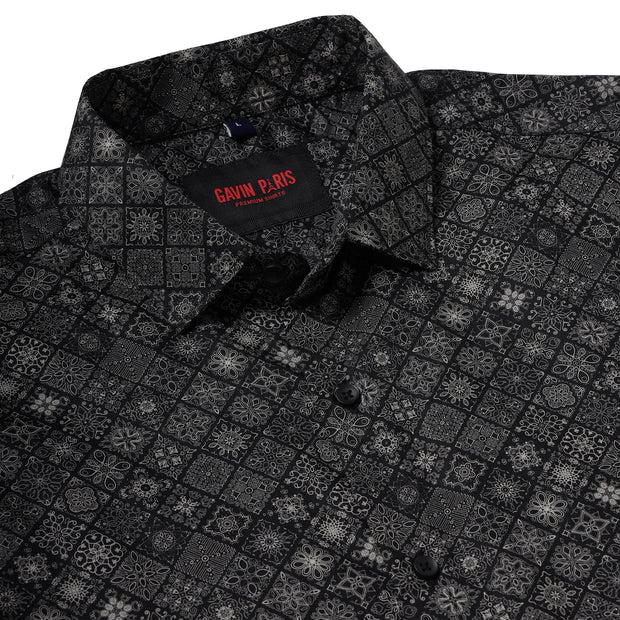 Black with Geometric Pattern Slim Fit Full Sleeve Shirt (GP012)