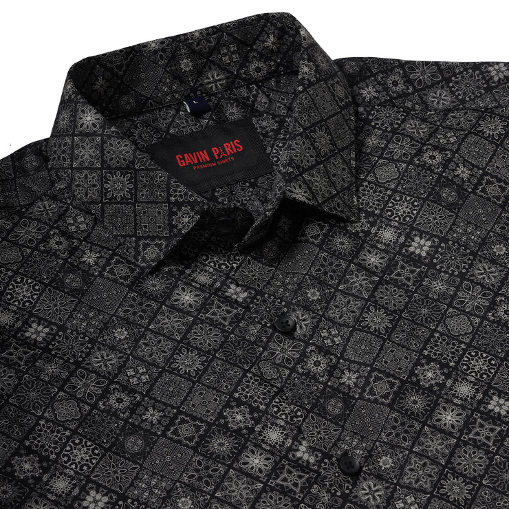 Full Sleeve Shirt - Black with Geometric Pattern (GP012)