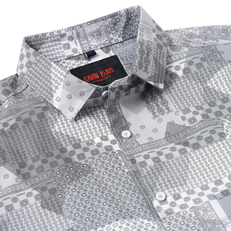 Grey with Intricate Geometric Pattern Full Sleeve Shirt (GP045)