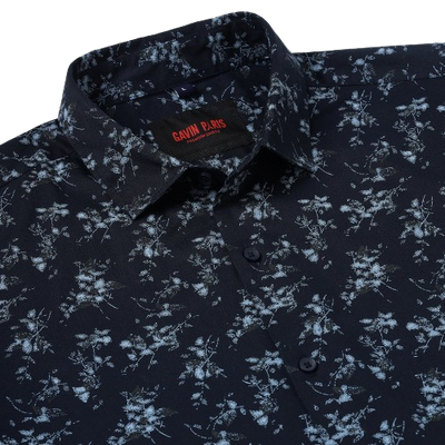 Black Floral Slim Fit Full-Sleeve Shirt (GP096)