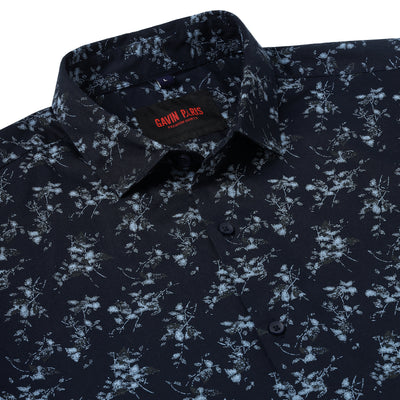 Black Floral Slim Fit Full-Sleeve Shirt (GP096)