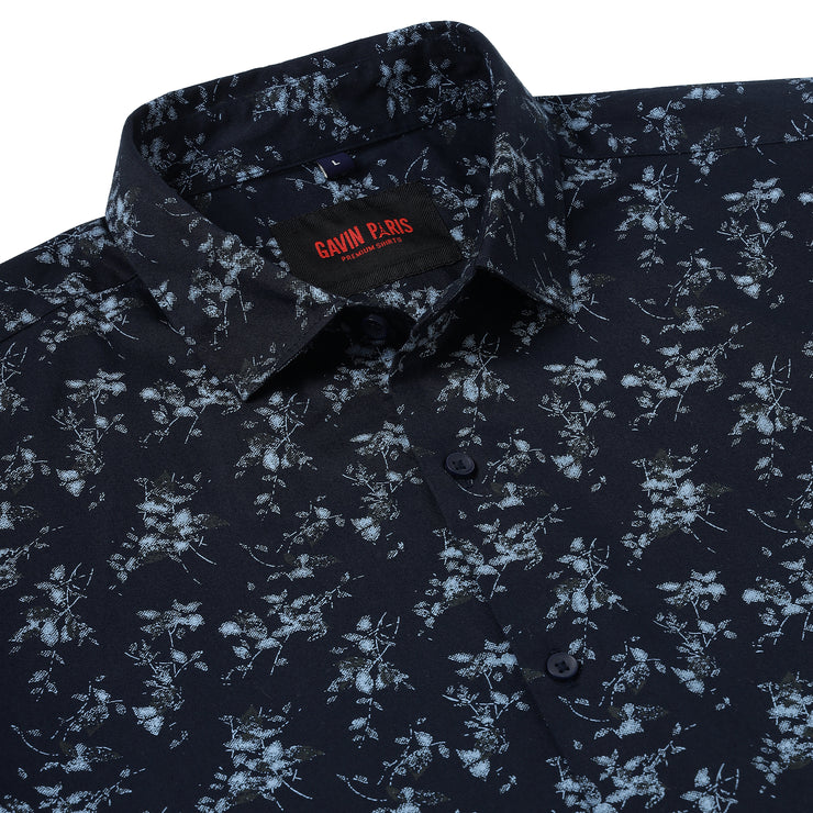 Black Floral Slim Fit Full-Sleeve Shirt (GP096)