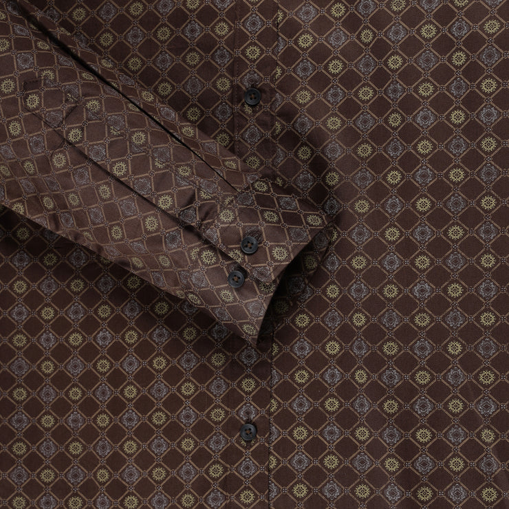 Brown Diamond Pattern Slim Fit Full Sleeve Shirt (GP194)
