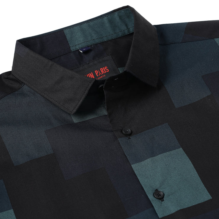 Black and Green Block Pattern Slim Fit Full Sleeve Shirt (GP047)