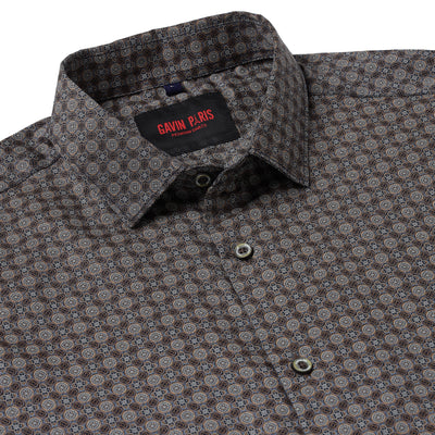 Brown Circle Pattern Slim Fit Full Sleeve Shirt (GP030)