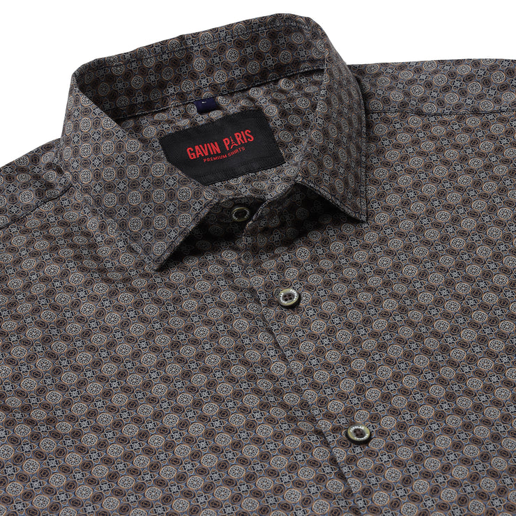Brown Circle Pattern Slim Fit Full Sleeve Shirt (GP030)