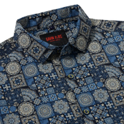 Mosaic Pattern Slim Fit Full-Sleeve Shirt - Blue & Beige (GP016)