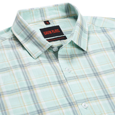 Mint Green and Grey Plaid Slim Fit Full Sleeve Shirt (GP166)
