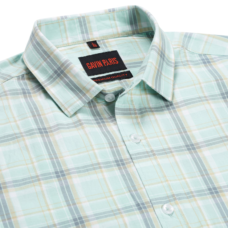 Mint Green and Grey Plaid Slim Fit Full Sleeve Shirt (GP166)