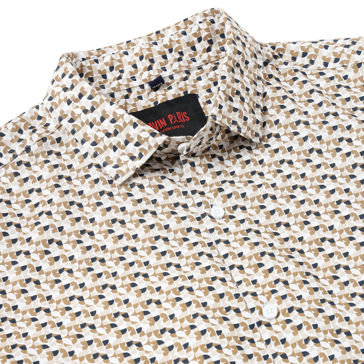 Beige and Black Geometric Pattern Full-Sleeve  Shirt (GP100)