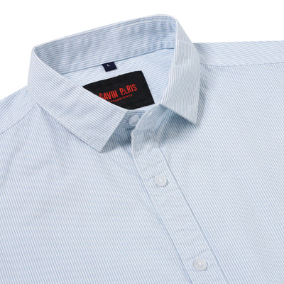 Striped Cotton Full-Sleeve Shirt - Light Blue (GP081)