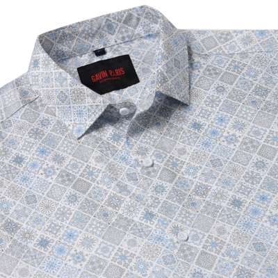 Blue and Grey Geometric Pattern Slim Fit Full Sleeve Shirt (GP014)