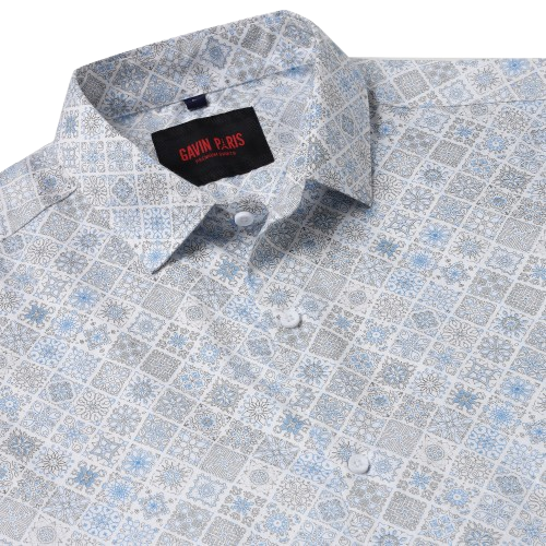 Blue and Grey Geometric Pattern Slim Fit Full Sleeve Shirt (GP014)