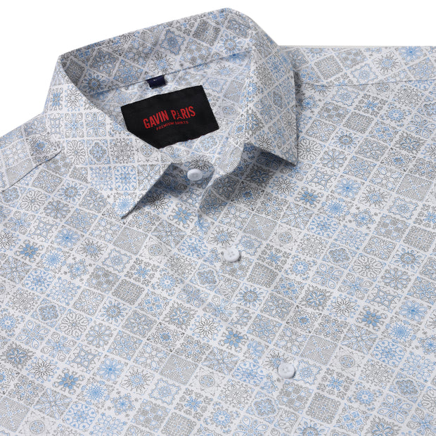 Blue and Grey Geometric Pattern Slim Fit Full Sleeve Shirt (GP014)