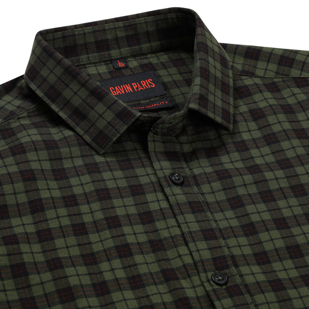 Green and Black Plaid Pattern Slim Fit Full Sleeve Shirt (GP157)