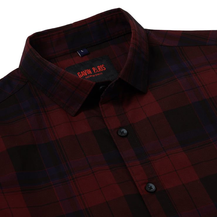 Plaid Flannel Slim Fit Full-Sleeve Shirt - Red and Black (GP083)