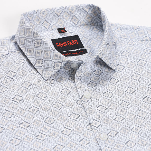 Blue and White Geometric Pattern Slim Fit Full Sleeve Shirt (GP134)