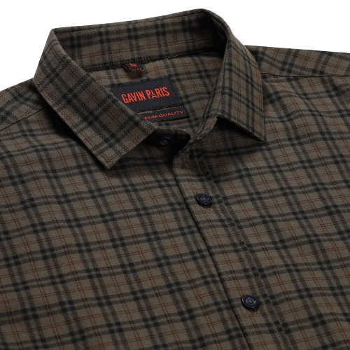 Brown and Black Plain Slim Fit Full Sleeve Shirt With Pocket (GP165)