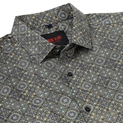 Grey and Blue Geometric Pattern Slim Fit Full-Sleeve Shirt (GP102)