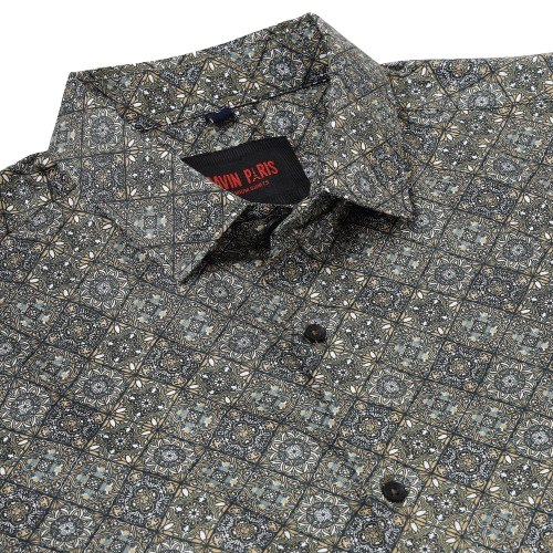 Grey and Blue Geometric Pattern Slim Fit Full-Sleeve Shirt (GP102)