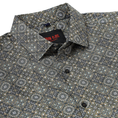 Grey and Blue Geometric Pattern Full-Sleeve Shirt (GP102)