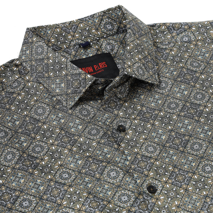 Grey and Blue Geometric Pattern Full-Sleeve Shirt (GP102)