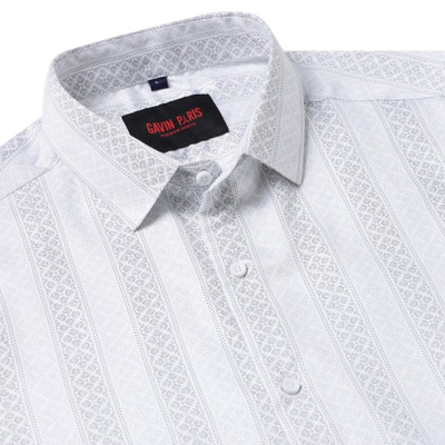 White with Grey Vertical Pattern Slim Fit Full Sleeve Shirt (GP027)
