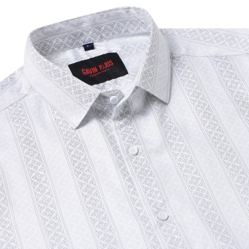 White with Grey Vertical Pattern Slim Fit Full Sleeve Shirt (GP027)