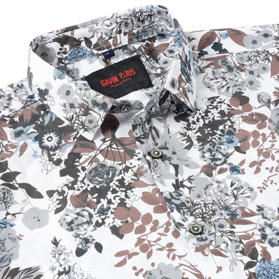 White with Multicolor Floral Pattern Slim Fit  Full Sleeve Shirt (GP052)