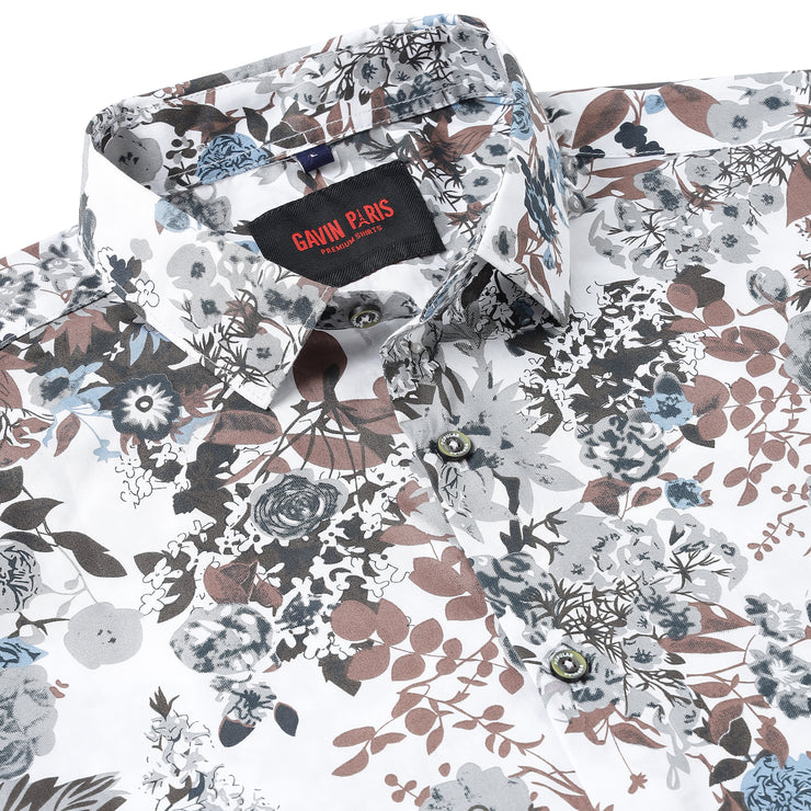 White with Multicolor Floral Pattern Slim Fit  Full Sleeve Shirt (GP052)