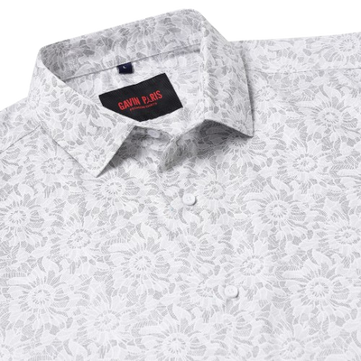 White with Floral Pattern Slim Fit Full Sleeve Shirt  (GP019)