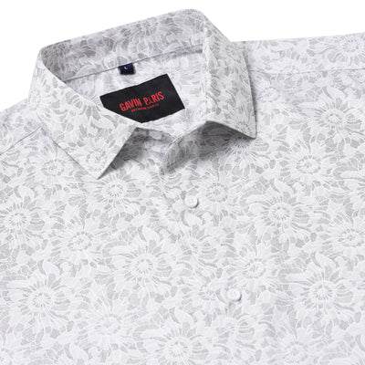 Full Sleeve Shirt - White with Floral Pattern (GP019)