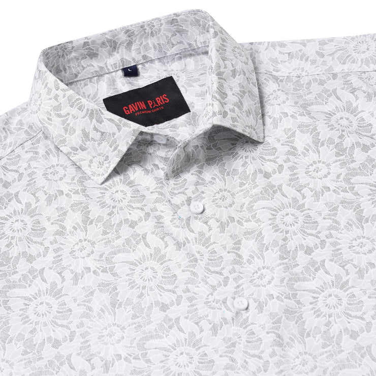 MENS WHITE FLOWER PRINT FULL SLEEVE SHIRT (GP019)