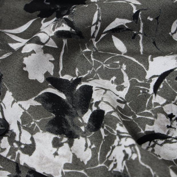 Half Sleeve Slim Fit Shirt- Grey with Black and White Floral Pattern (GP043)