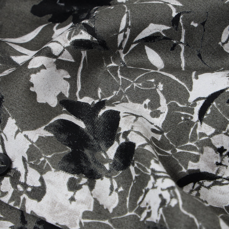 Half Sleeve Slim Fit Shirt- Grey with Black and White Floral Pattern (GP043)