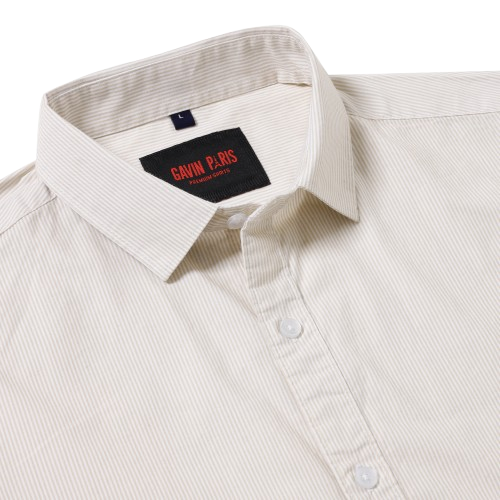 Beige Striped Slim Fit Full-Sleeve Shirt (GP079)