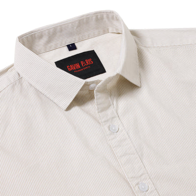 Beige Striped Slim Fit Full-Sleeve Shirt (GP079)