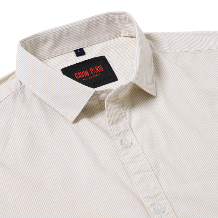 Beige Striped Slim Fit Full-Sleeve Shirt (GP079)