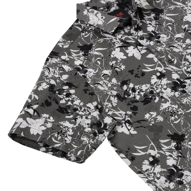 Half Sleeve Slim Fit Shirt- Grey with Black and White Floral Pattern (GP043)