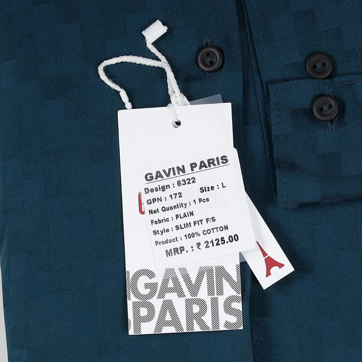 Teal Checkered Slim Fit Full Sleeve Shirt (GP172)