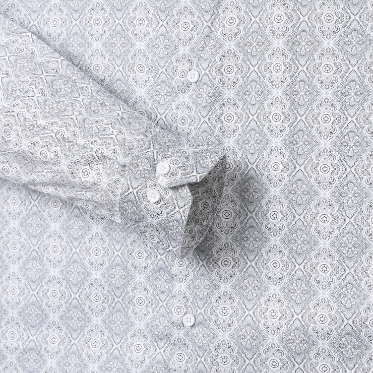Full Sleeve Shirt - White with Grey Ornate Pattern (GP010)